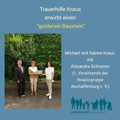 Spendenübergabe — goldener Baustein der Hospizgruppe Aschaffenburg